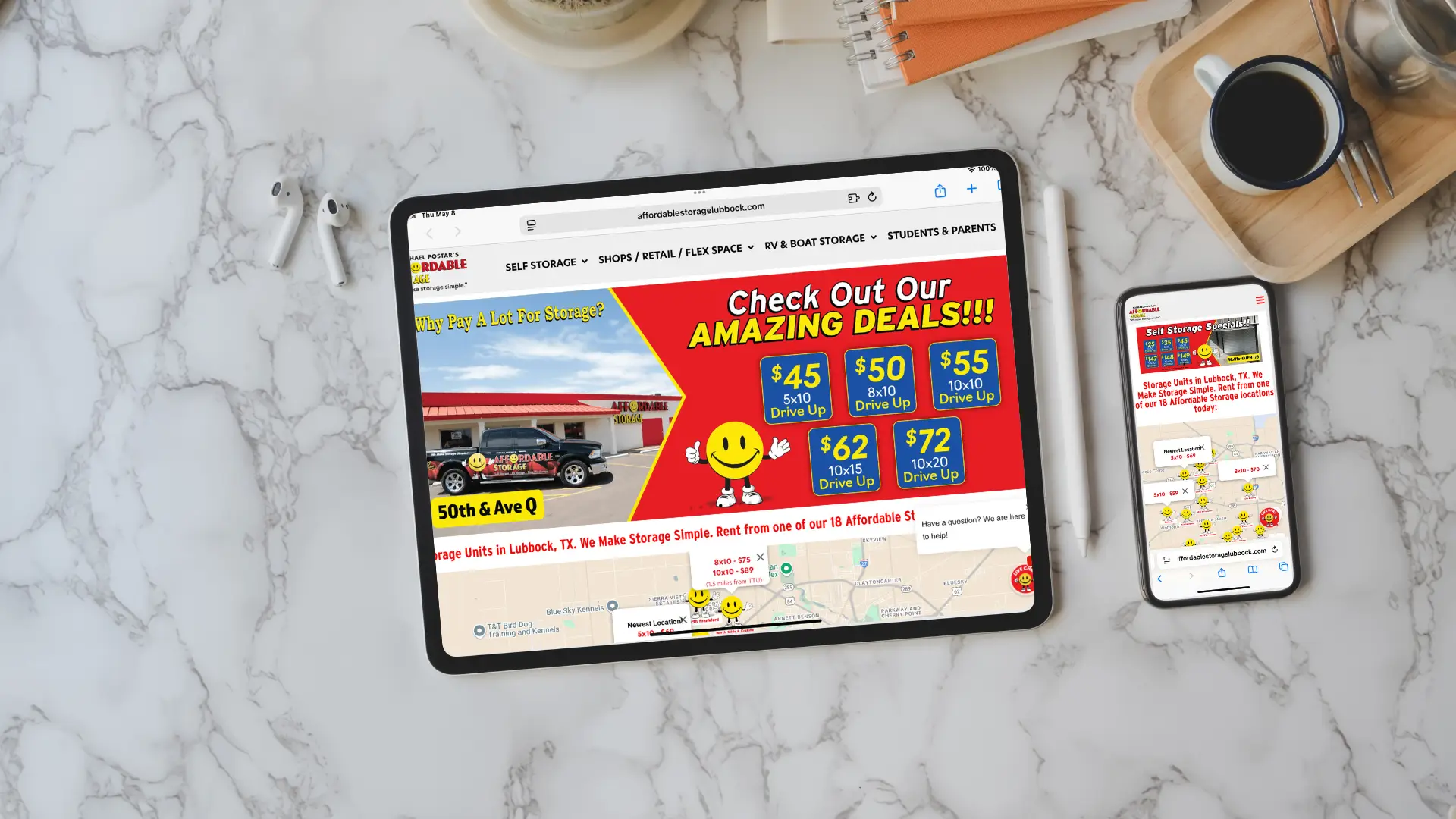 Mockup of Affordable Storage Lubbock website